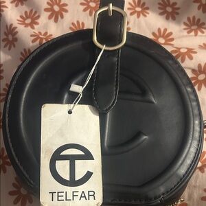 Telfar Black Round Bag with Embossed Logo